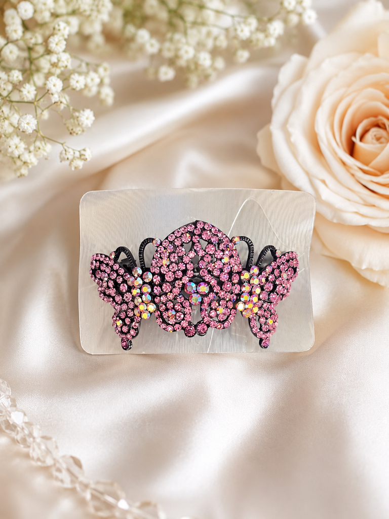 Pink Double Butterfly Clip